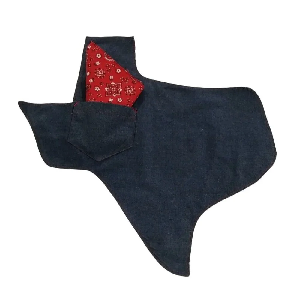 Set of 4 Texas Shaped Placemats Red‎ Bandana Napkins Soft Denim Handcrafted